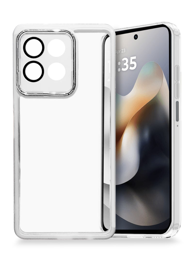 Wtech Motorola Moto G86 5G 2025 Soft Transparent TPU Camera Protection Silicone Ultra Thin Phone Stylish Electroplated Camera Border Back Case Cover - White - Image 1