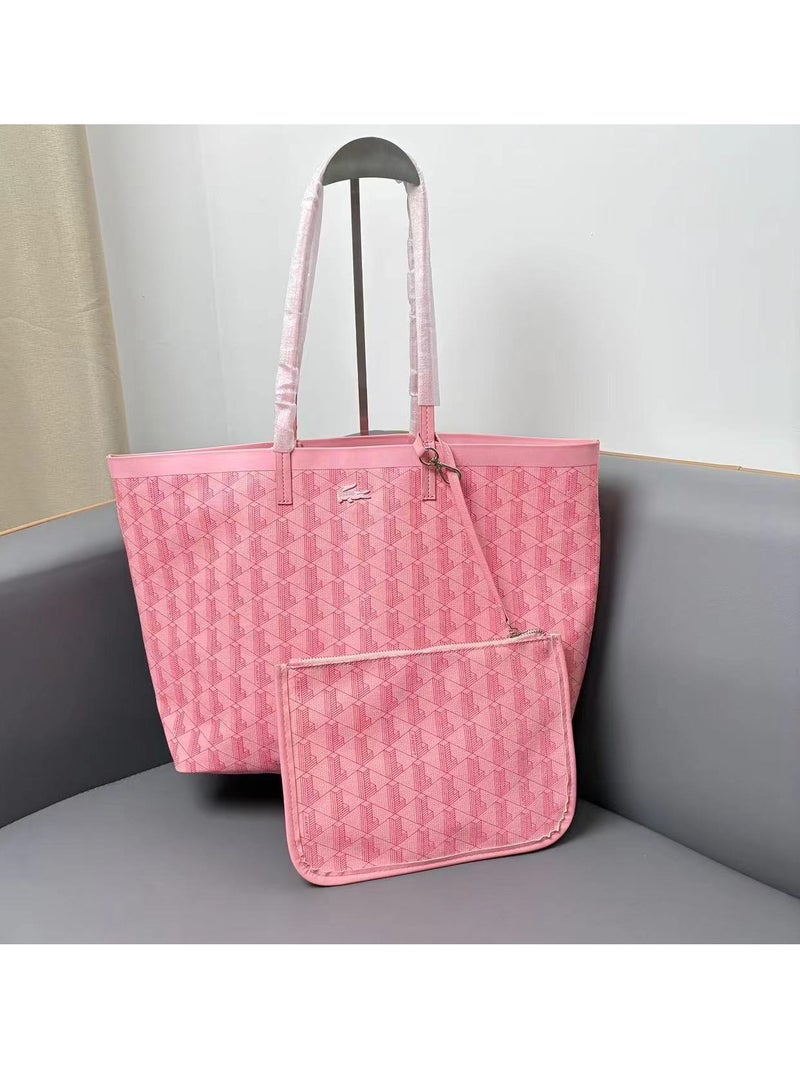 لاكوست حقيبة تسوق كبيرة من قماش لاكوست زيل المطلي مع حقيبة داخلية - للنساء - باللون الوردي - Image 4