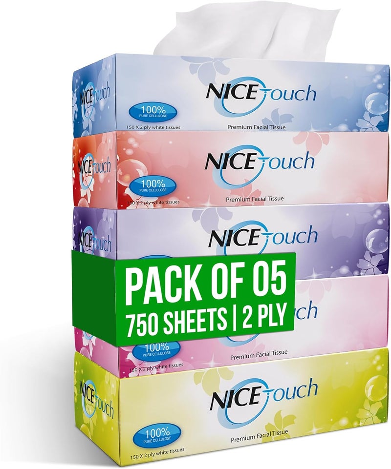 Nice Touch 2-Ply Facial Tissue Box - Pack of 5 - Image 1
