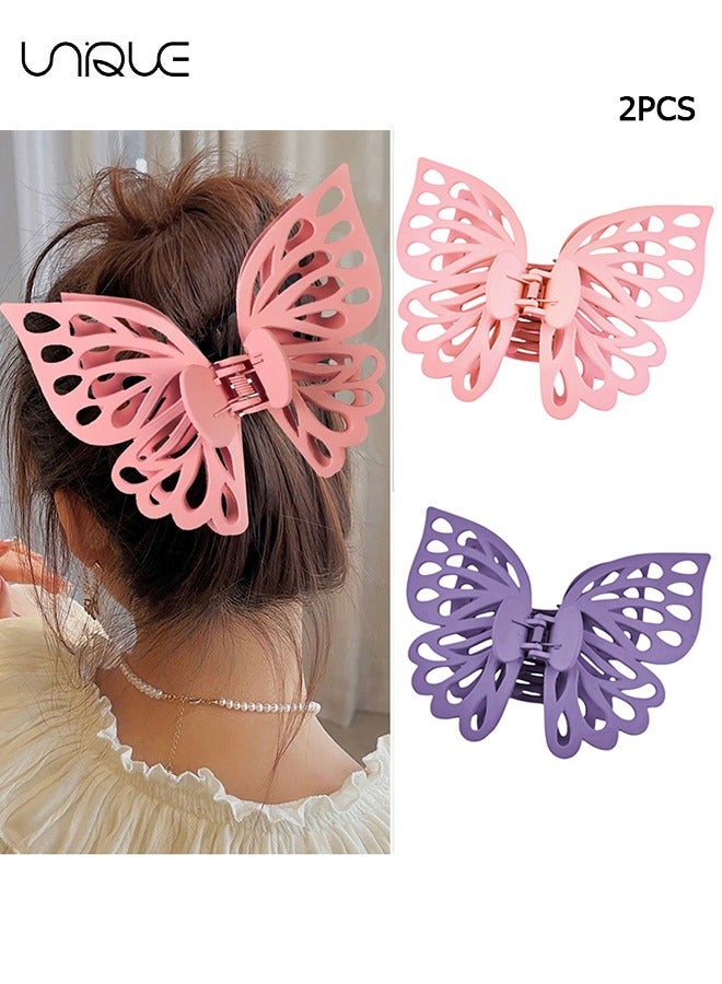 Unique Extra large 5.51 Inch Butterfly Hair Clips 2 PCS Butterfly Clips for Thick Thin Hair Non Slip Cute Matte Hair Claw Clip for Thin Hair Curly,Butterfly Claw Clips for Women (Pink，Purple） - Image 1