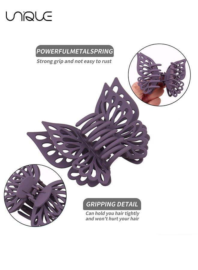Unique Extra large 5.51 Inch Butterfly Hair Clips 2 PCS Butterfly Clips for Thick Thin Hair Non Slip Cute Matte Hair Claw Clip for Thin Hair Curly,Butterfly Claw Clips for Women (Pink，Purple） - Image 3