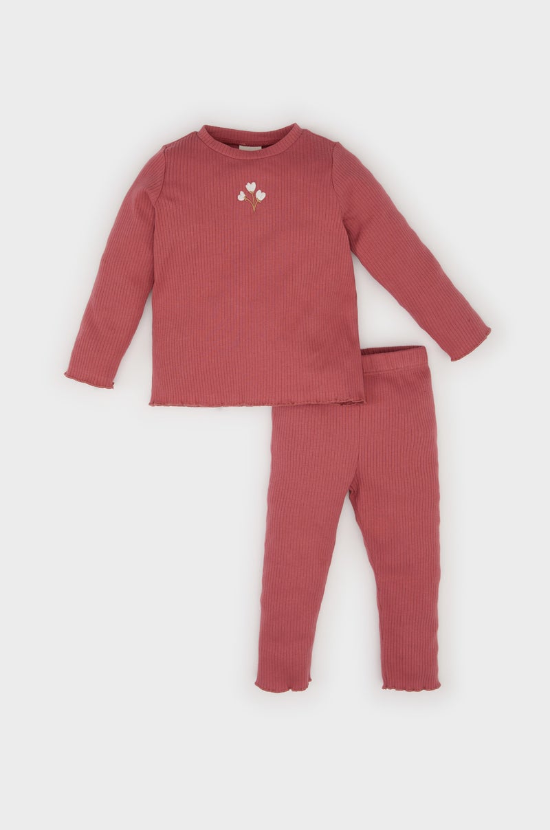 ديفاكتو طقم بيبي بناتي تيشيرت وبنطلون مضلع قصة عادية - قطعتين - Image 1