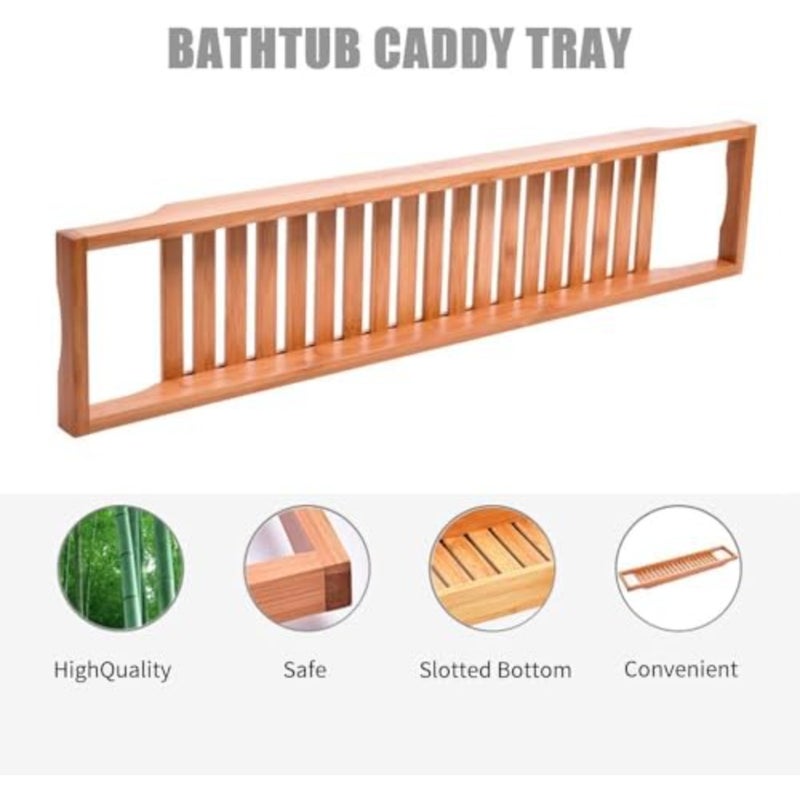 Deep Sleep Bamboo Bathtub Caddy Tray, Over The Tub Organizer, Expandable for Wooden Bathtub Tray, Bathroom Organizer with Wine Glass Holder, iPad Stand - Image 4