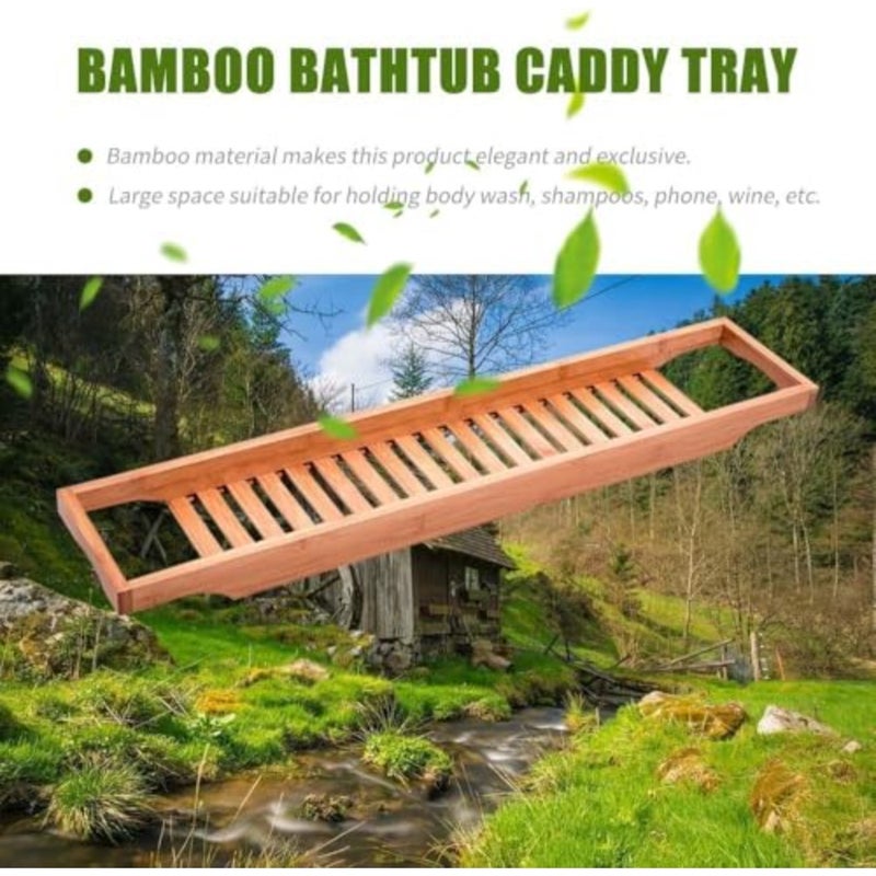 Deep Sleep Bamboo Bathtub Caddy Tray, Over The Tub Organizer, Expandable for Wooden Bathtub Tray, Bathroom Organizer with Wine Glass Holder, iPad Stand - Image 2