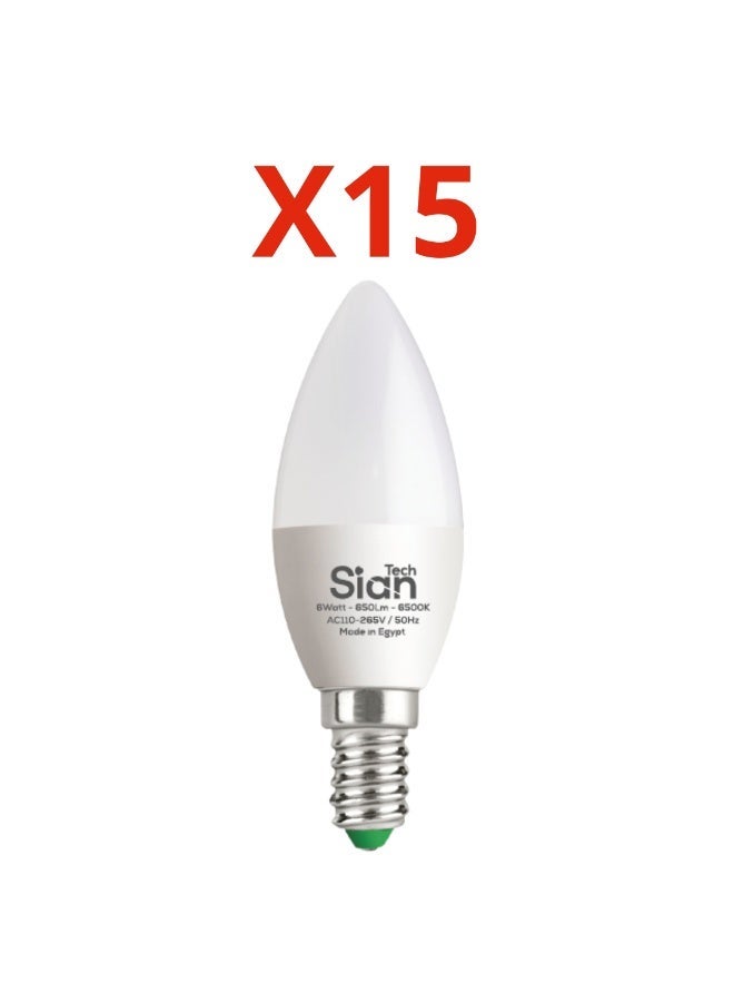 Sian Tech LED bulbs for chandeliers, 6W, 15pieces, white – 6500K – 650 lumens – 25,000 hours of operation, 3-year warranty from Sian Tech - Image 1
