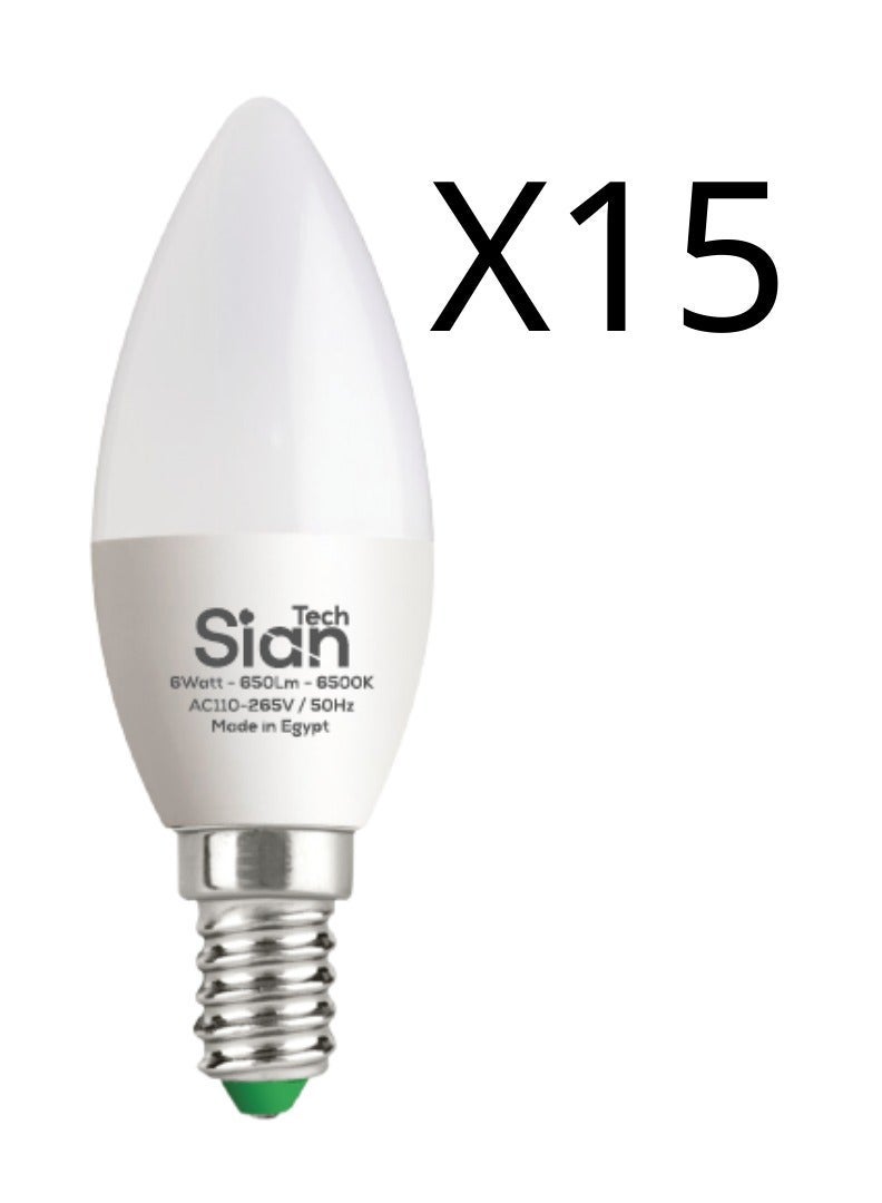 Sian Tech LED bulbs for chandeliers, 6W, 15pieces, white – 6500K – 650 lumens – 25,000 hours of operation, 3-year warranty from Sian Tech - Image 2
