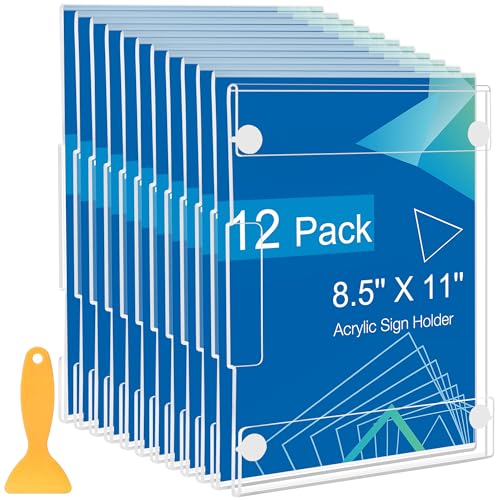 DECOHOBO 12 Pack Acrylic Sign Holder 8.5 x 11 Wall Mount, Vertical & Horizontal Use, Wall Sign Holder Memo Document Menu Holder for Office Store Restaurants Wedding Party Decoration, No Drilling - Image 1