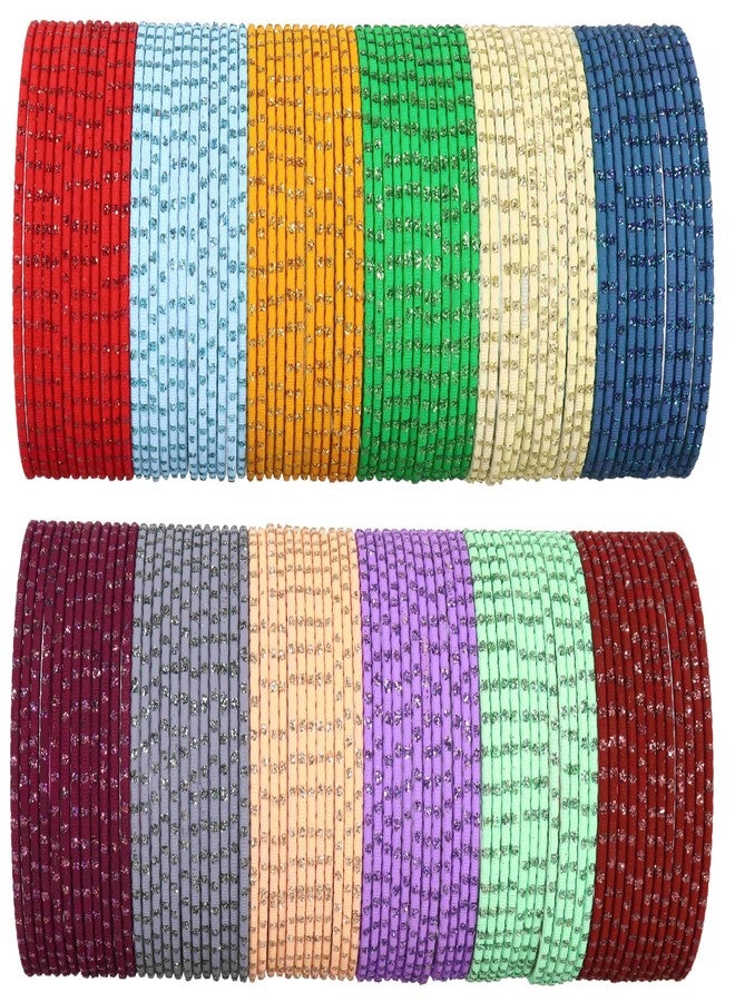 NMII Metal Colourful Bangles For Women & Girls with Glitter Zari Polka Dots | Indian Bangles | Churi Set | Kada | Bangles Bracelet | Kangan Bangles | Chuda Set For Bridal Bangles-(P18-Skyworld-2.8) - Image 1