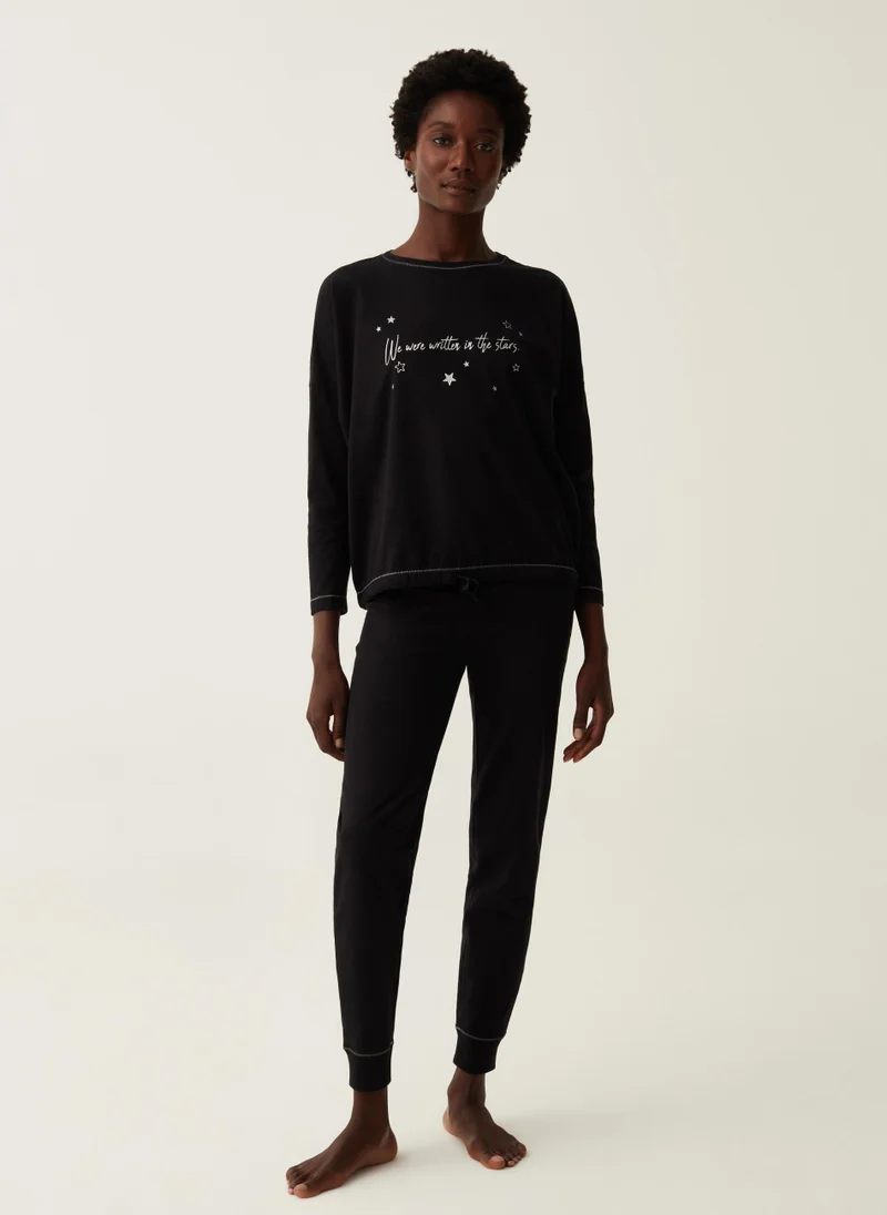 او في اس Long pyjama trousers in cotton and viscose