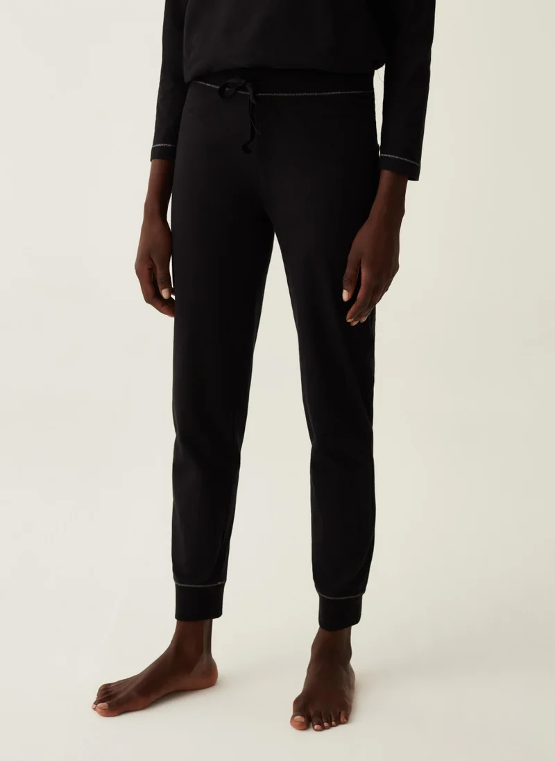 او في اس Long pyjama trousers in cotton and viscose