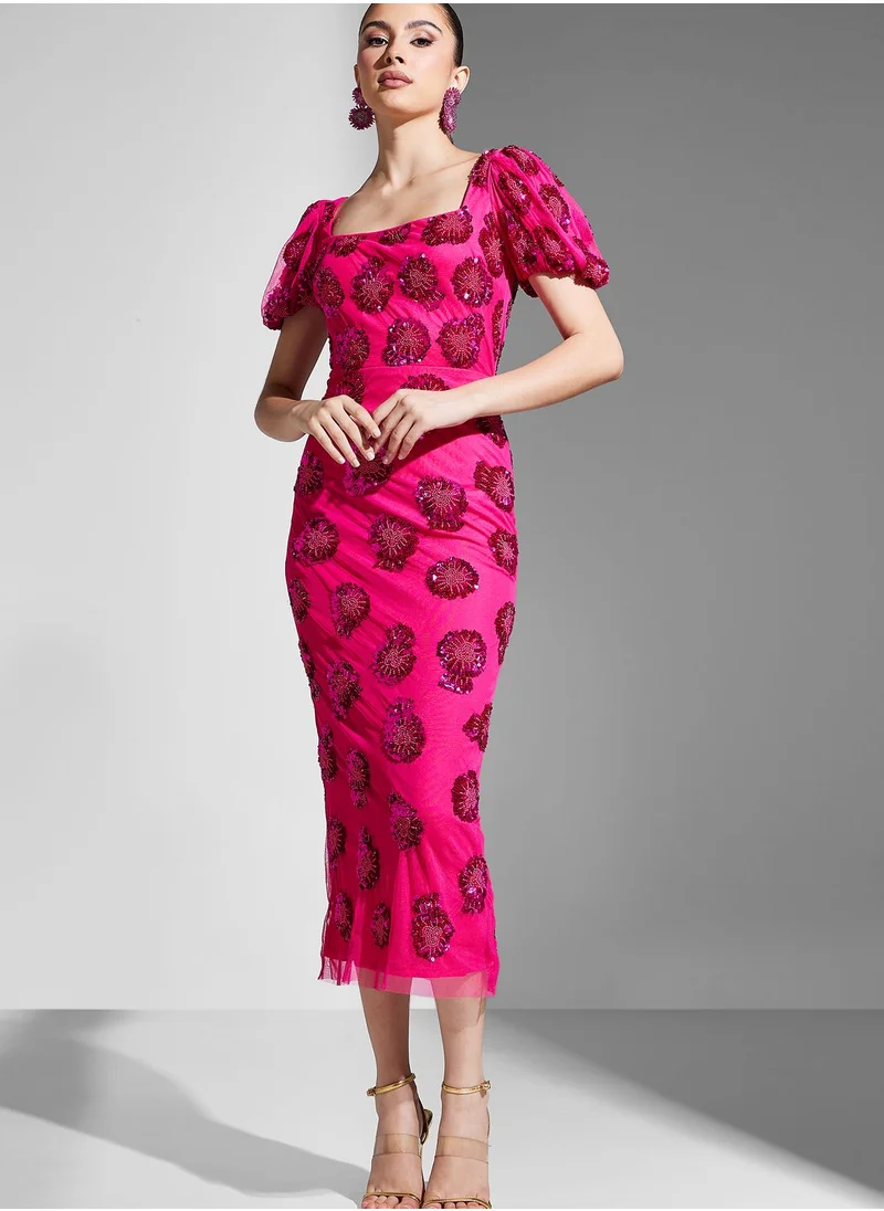 Virgos Lounge Embellished  Puff Sleeve Dress