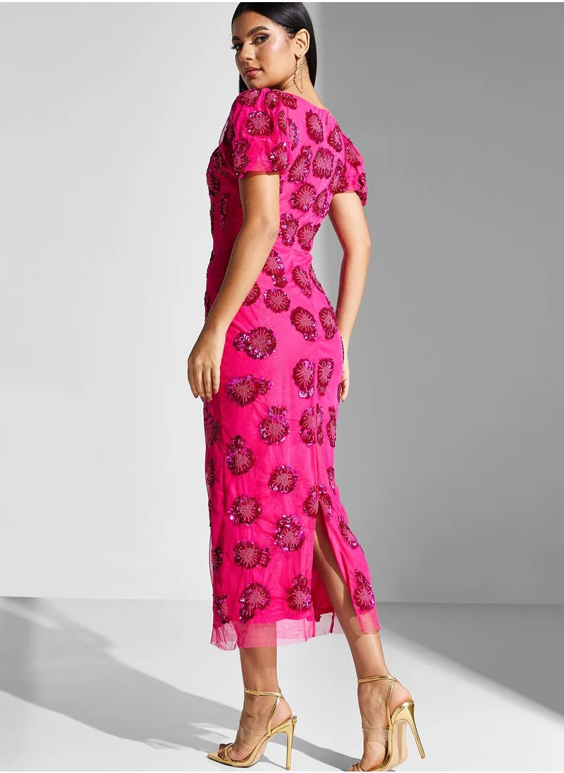 Virgos Lounge Embellished  Puff Sleeve Dress