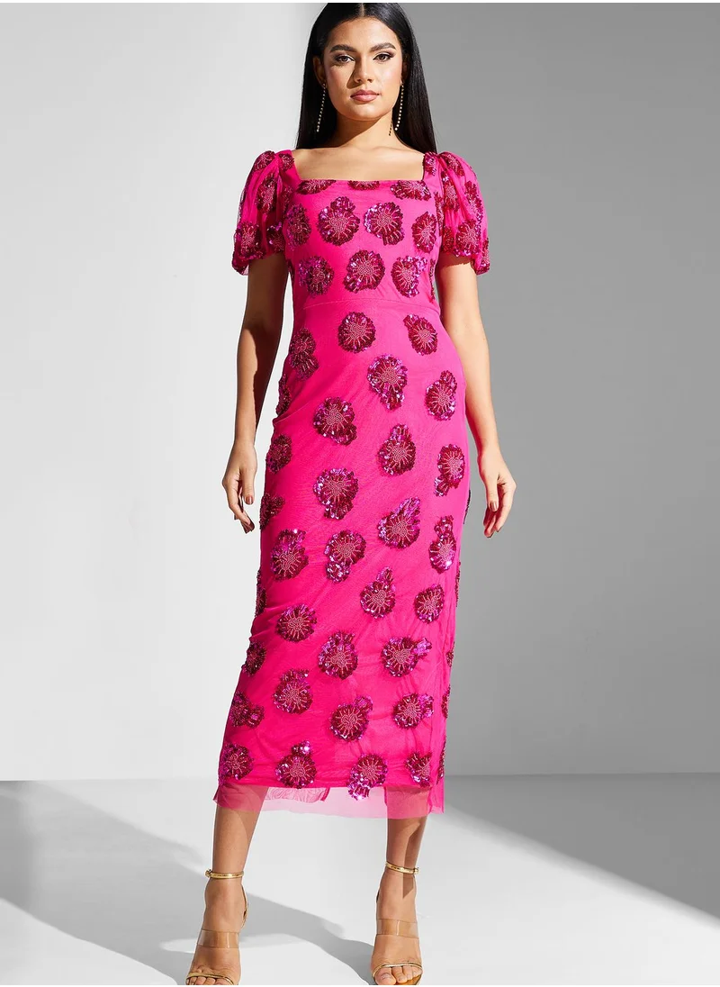 Virgos Lounge Embellished  Puff Sleeve Dress