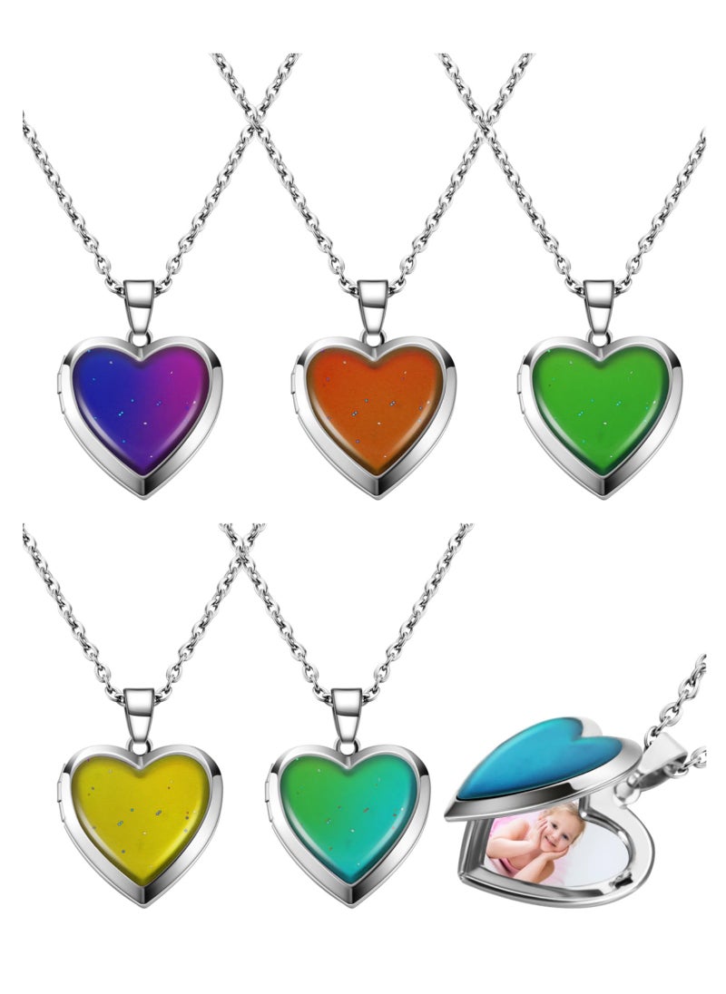 Hicarer Hicarer Heart Mood Locket Necklace for Girls Kids Locket Color Changing Necklace Stainless Steel Temperature Sensing Mood Heart Shape Photo Pendant Birthday Valentines Gift(4 Pieces)  - Image 1