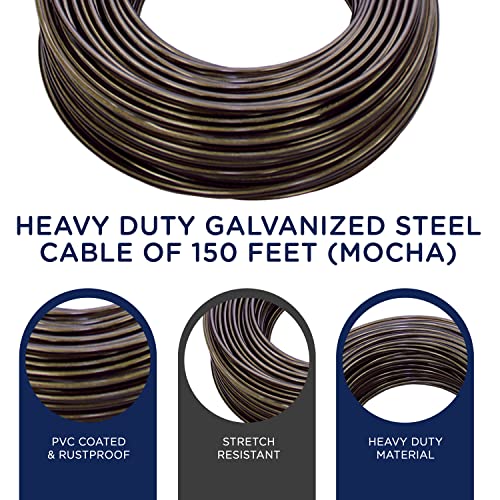Strata Aged Bronze Harmony Clothesline Outdoor Heavy Duty Kit - 150 Feet Galvanized Wire PVC Coating, 6.5" Aged Bronze Clothesline Pulley 2pcs, Metal Mini Winch Tightener 1pc & 2 Metal Hooks - Image 3