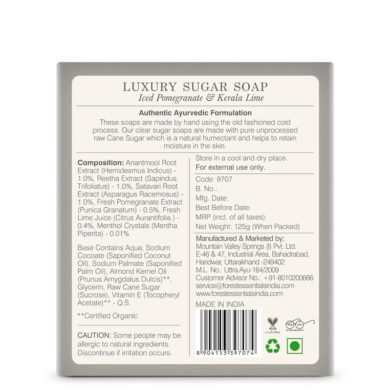 Forest Essentials Luxury Sugar Soap Iced Pomegranate Kerala Lime 125g - Image 2