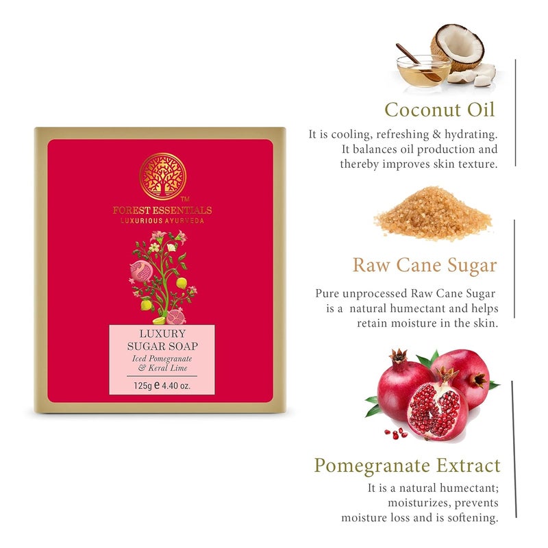 Forest Essentials Luxury Sugar Soap Iced Pomegranate Kerala Lime 125g - Image 5