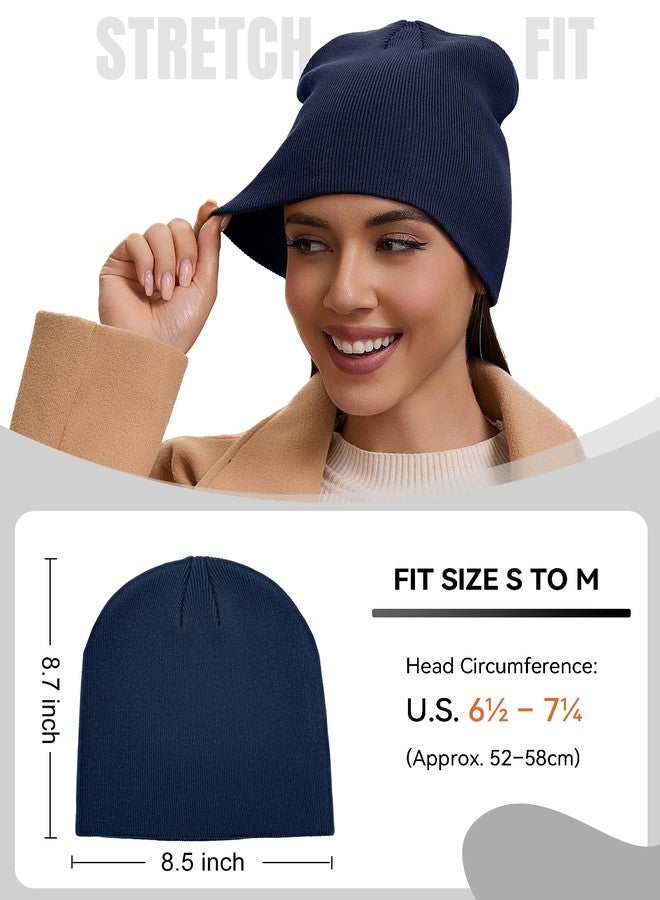 vidsel 100% Cotton Beanie Hat for Men Women - Soft Unisex Winter Knit Skull Cap, Stretch Fashion Fisherman Beanie, Navy Blue - Image 3