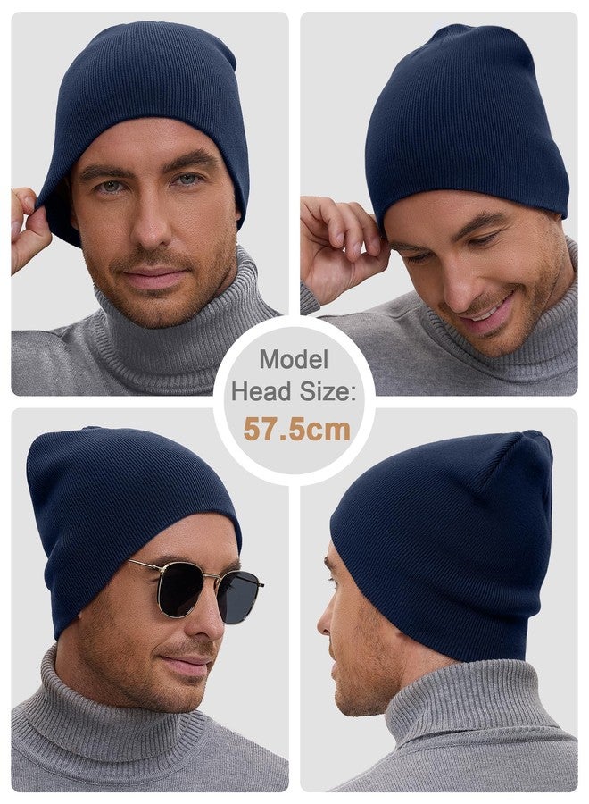 vidsel 100% Cotton Beanie Hat for Men Women - Soft Unisex Winter Knit Skull Cap, Stretch Fashion Fisherman Beanie, Navy Blue - Image 5