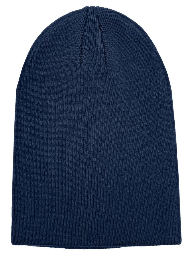 vidsel 100% Cotton Beanie Hat for Men Women - Soft Unisex Winter Knit Skull Cap, Stretch Fashion Fisherman Beanie, Navy Blue - Image 1