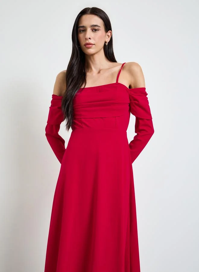 ستايلي Red Cold Shoulder A-Line Maxi Dress