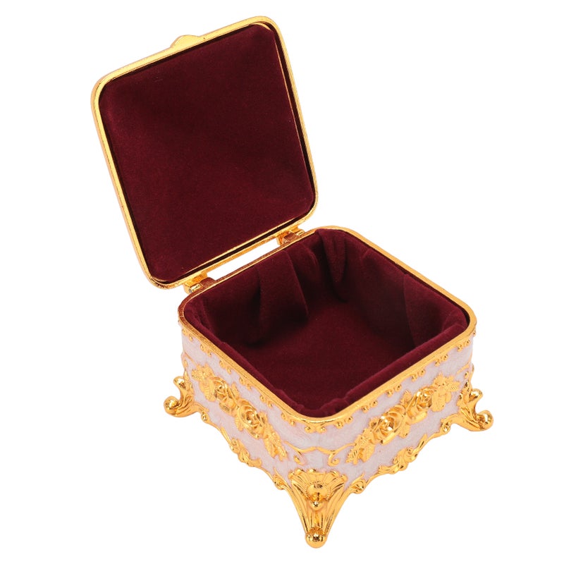 European Style Vintage Metal Jewelry Box Square Decorative Trinket Jewelry Storage Box for Earrings Necklaces White - Image 5