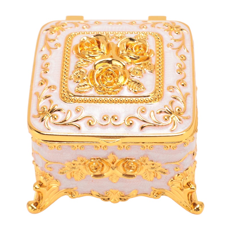 European Style Vintage Metal Jewelry Box Square Decorative Trinket Jewelry Storage Box for Earrings Necklaces White - Image 4
