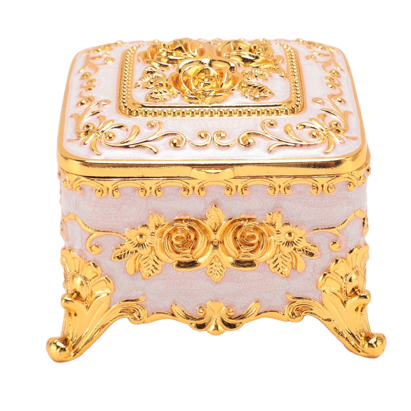 European Style Vintage Metal Jewelry Box Square Decorative Trinket Jewelry Storage Box for Earrings Necklaces White - Image 1