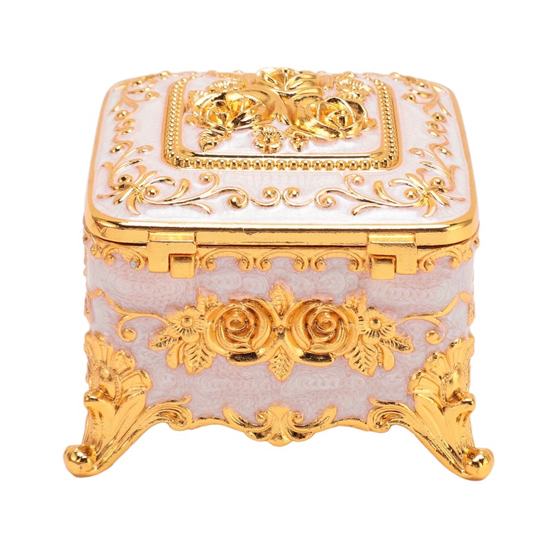 European Style Vintage Metal Jewelry Box Square Decorative Trinket Jewelry Storage Box for Earrings Necklaces White - Image 3