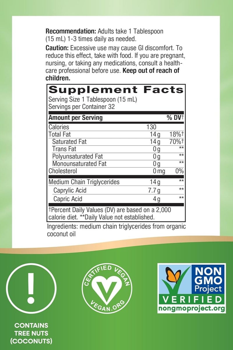 Nature way Nature's Way Organic MCT Oil from Coconut – 480ml (16 fl oz) | 14g MCTs/Serving | Non-GMO, Gluten-Free | For Internal & External Use - Image 5