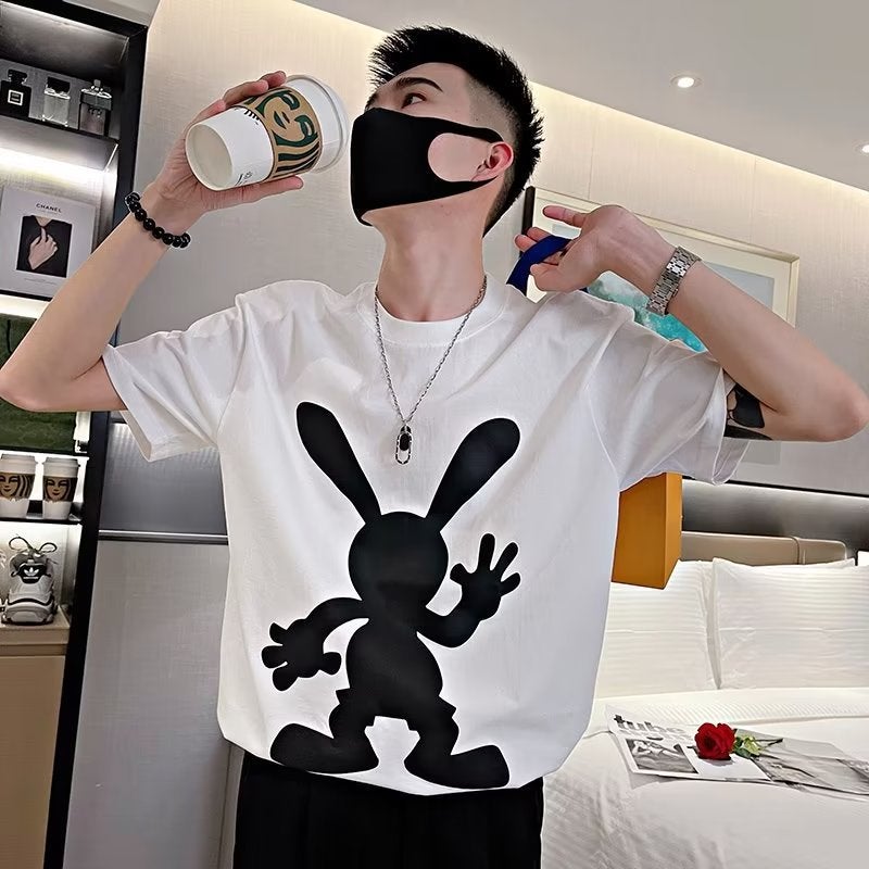 American-style Printed Short-sleeved Men's Summer Trendy Brand Ins Hot-looking Rabbit T-shirt Men's 2023 New Summer Half-sleeved Top - Image 3