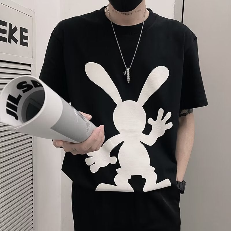 American-style Printed Short-sleeved Men's Summer Trendy Brand Ins Hot-looking Rabbit T-shirt Men's 2023 New Summer Half-sleeved Top - Image 4