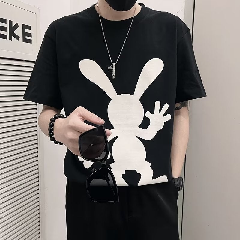 American-style Printed Short-sleeved Men's Summer Trendy Brand Ins Hot-looking Rabbit T-shirt Men's 2023 New Summer Half-sleeved Top - Image 2