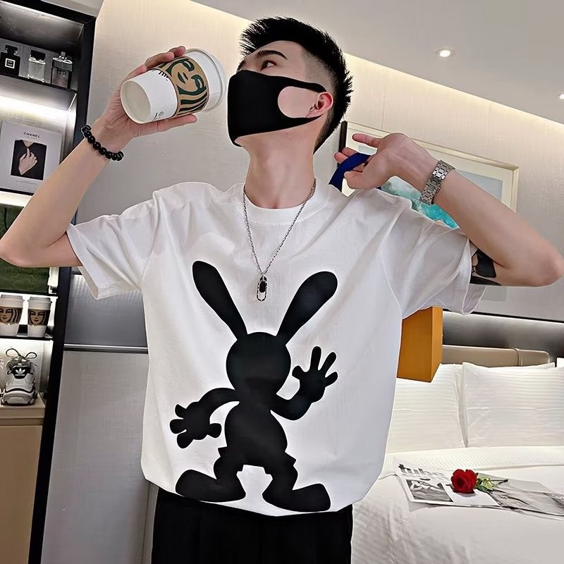 American-style Printed Short-sleeved Men's Summer Trendy Brand Ins Hot-looking Rabbit T-shirt Men's 2023 New Summer Half-sleeved Top - Image 1