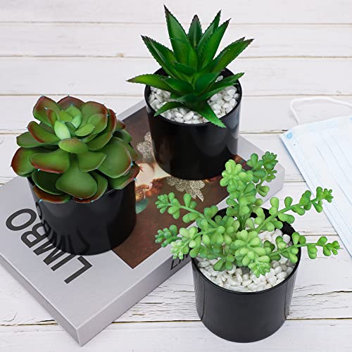 Hopewood Artificial Succulents Faux Potted Plant Decor, Small Fake Plants in Black Pot, Realistic and Lifelike for Book Shelf, Desk Decor, Home Office, Kitchen, or Bathroom Decor - Pack of 3 - Image 2
