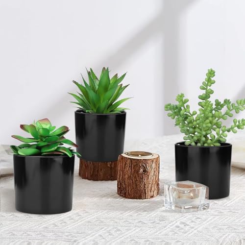Hopewood Artificial Succulents Faux Potted Plant Decor, Small Fake Plants in Black Pot, Realistic and Lifelike for Book Shelf, Desk Decor, Home Office, Kitchen, or Bathroom Decor - Pack of 3 - Image 4