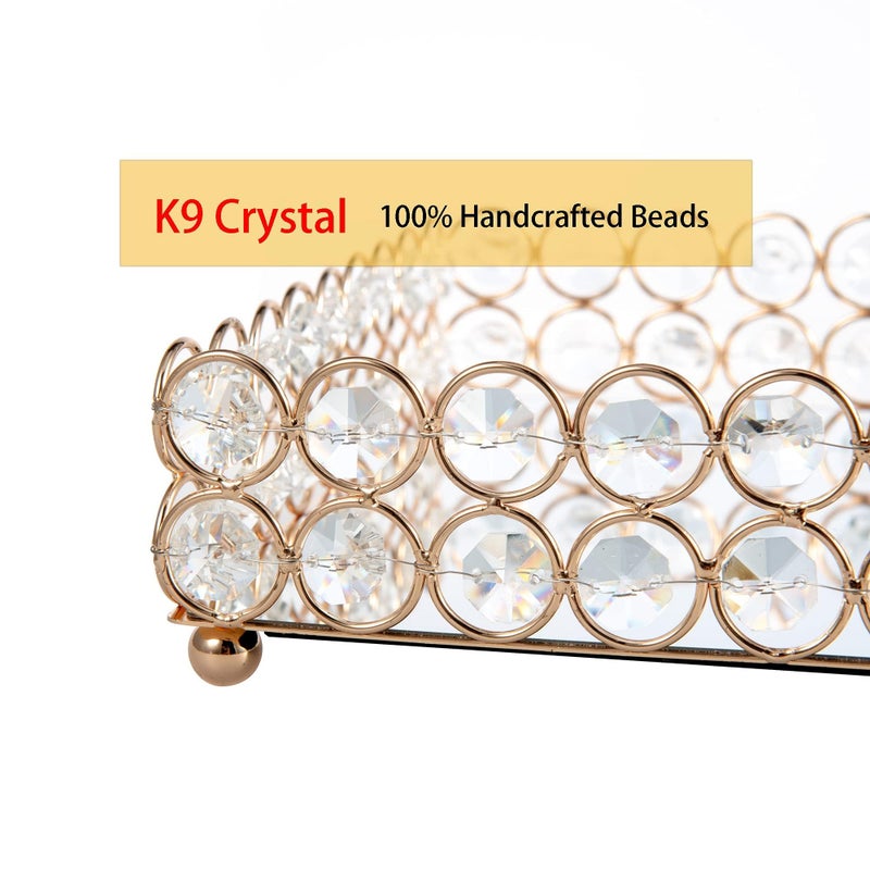 Feyarl Large Crystal Perfume Tray Cosmetic Makeup Vanity Tray Jewelry Trinket Ring Earring Display Organizer Decorative Skin Care Storage for Home Decoration Dresser Countertop(13.7 x 7.87 inch) - Image 5