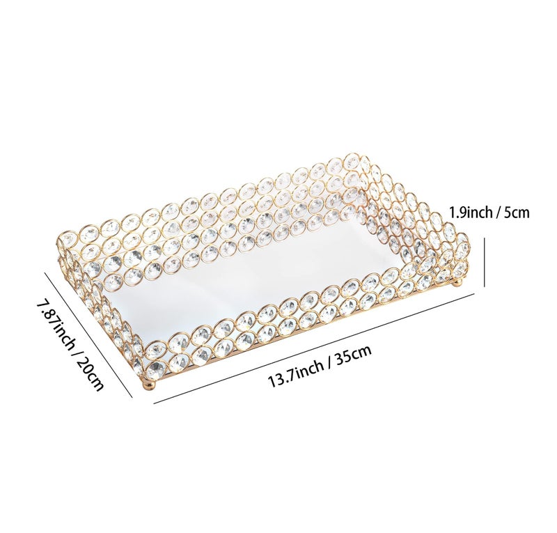 Feyarl Large Crystal Perfume Tray Cosmetic Makeup Vanity Tray Jewelry Trinket Ring Earring Display Organizer Decorative Skin Care Storage for Home Decoration Dresser Countertop(13.7 x 7.87 inch) - Image 3
