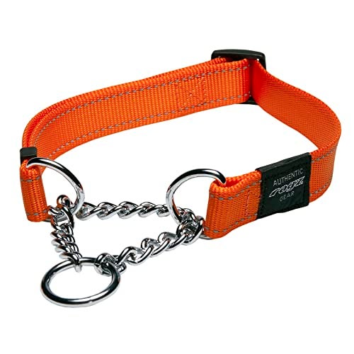 Rogz Utility Large 3/4-Inch Reflective Fanbelt Obedience Half-Check Dog Collar, Orange - Image 1