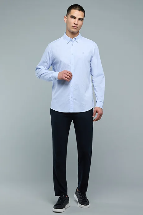 R&B Solid Shirt with Button-Down Collar and Long Sleeves