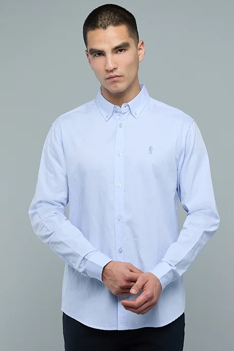 R&B Solid Shirt with Button-Down Collar and Long Sleeves