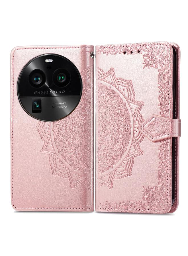 اس-توب جراب هاتف من الجلد المنقوش بنقشة زهرة ماندالا لهاتف OPPO Find X6 Pro - Image 2