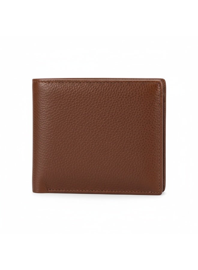 Brown Genuine Pebbled Leather Bifold Wallet for Men with Flip-Up ID Window & Multiple Card Slots - Slim Profile, Modern Luxury
