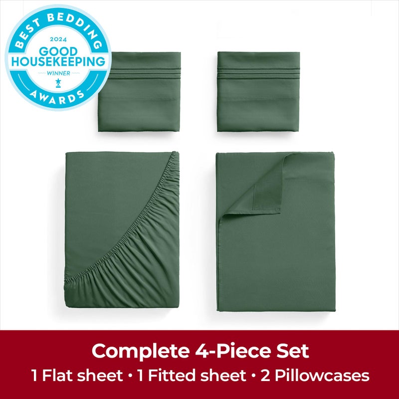 Mellanni Extra Deep Full Sheets - 4 PC Iconic Collection Bedding - Hotel Luxury, Ultra Soft, Cooling Bed Sheets - Wrinkle, Fade, Stain Resistant (Full, Emerald Green) - Image 4