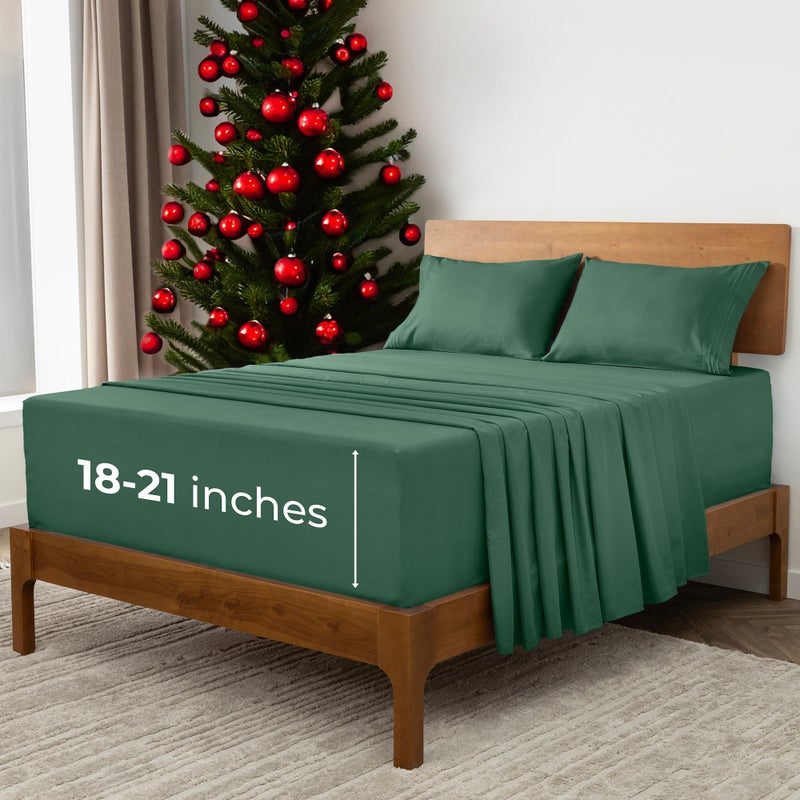 Mellanni Extra Deep Full Sheets - 4 PC Iconic Collection Bedding - Hotel Luxury, Ultra Soft, Cooling Bed Sheets - Wrinkle, Fade, Stain Resistant (Full, Emerald Green) - Image 1