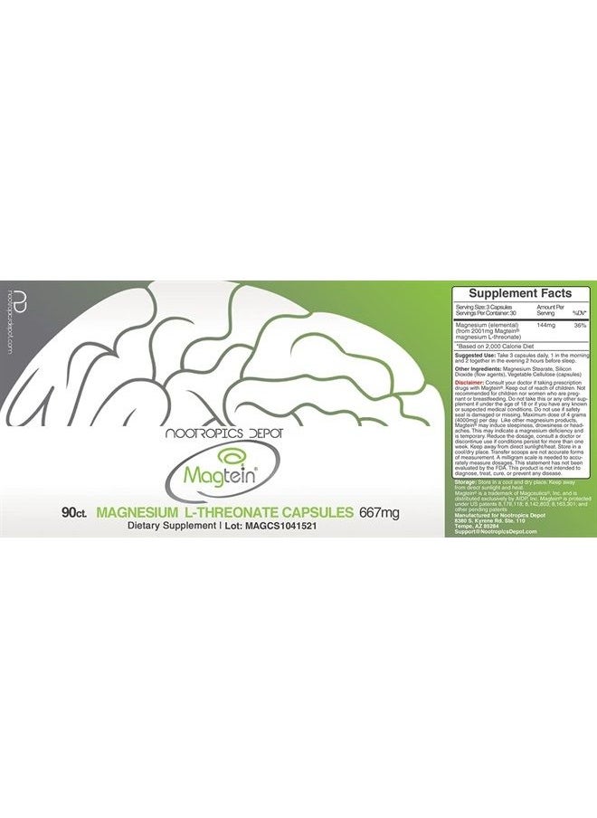 Nootropics Depot - Magtein Magnesium L-Threonate Capsules | 90 Count | Mineral Supplement | Natural Nootropic | Supports Mitochondrial Function | Boosts Energy and Cognitive Function - Image 1
