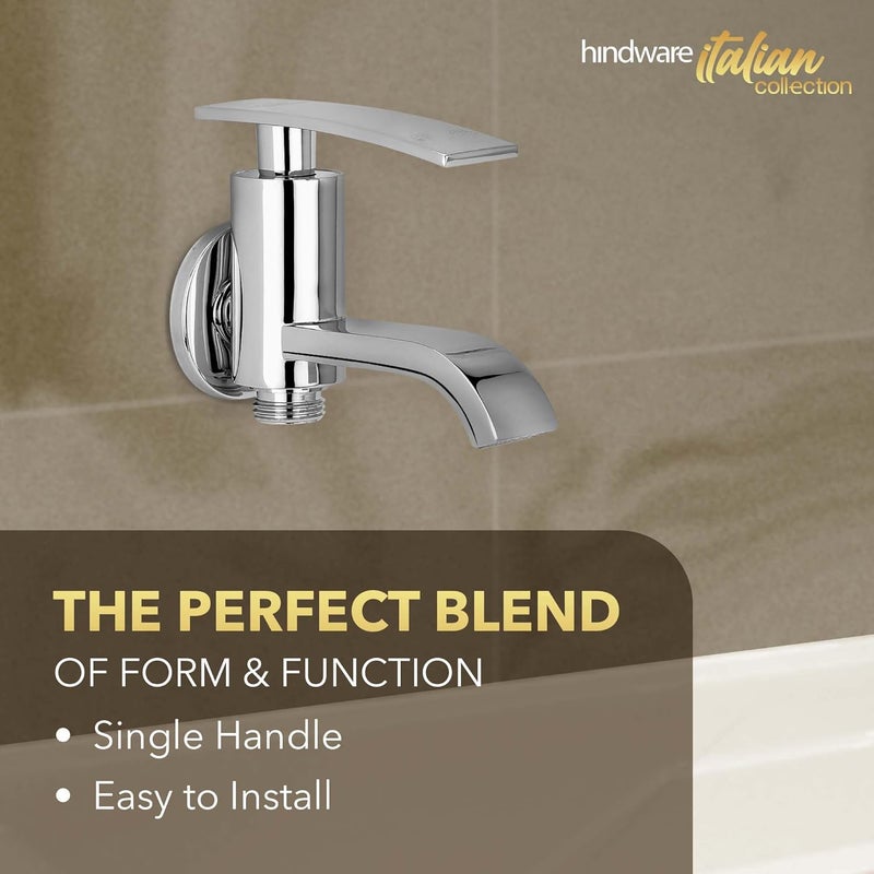 Hindware Italian Collection F460004CP 2in1 Bib Tap for Bathroom Made of Virgin Brass MirrorLike Chrome Finish Wall Mount Faucet with Dual Output Option - Image 4
