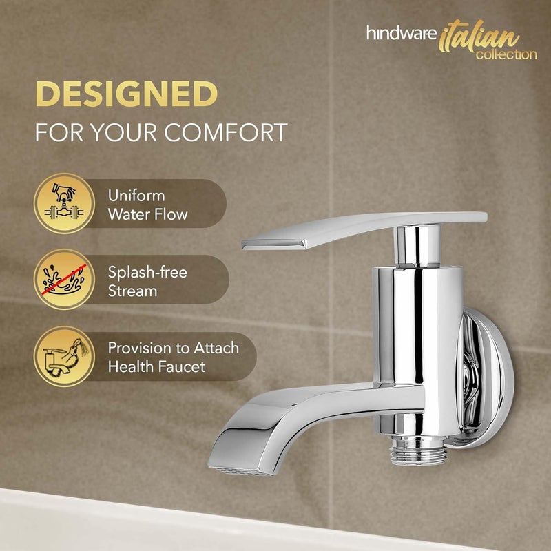 Hindware Italian Collection F460004CP 2in1 Bib Tap for Bathroom Made of Virgin Brass MirrorLike Chrome Finish Wall Mount Faucet with Dual Output Option - Image 2