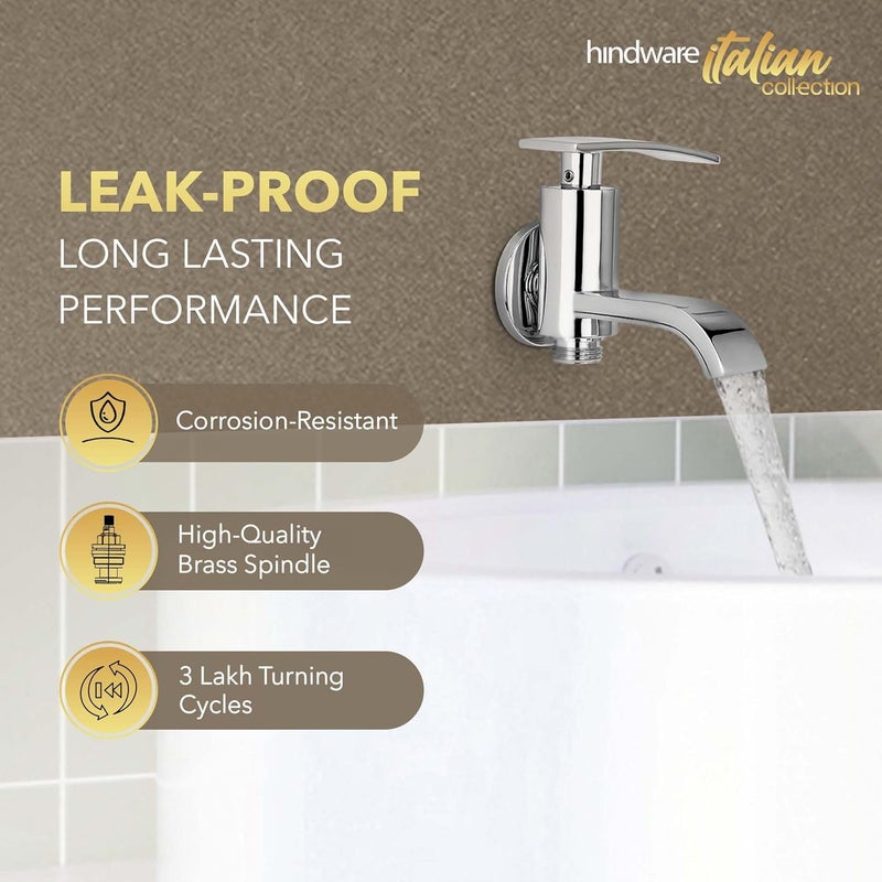 Hindware Italian Collection F460004CP 2in1 Bib Tap for Bathroom Made of Virgin Brass MirrorLike Chrome Finish Wall Mount Faucet with Dual Output Option - Image 3