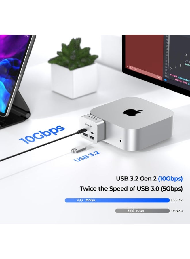 رايكيو مُستودع ماك ميني إم4 ميني لجهاز ماك ميني إم4 | محول USB-C بمنافذ 6 مع مُعدّلَين بسرعة 10 جيجابت/ثانية، 2× منفذ USB-C بسرعة 10 جيجابت/ثانية، 2× منفذ USB-A بسرعة 10 جيجابت/ثانية، قارئ بطاقة SD TF 3.0 | نقل بيانات سريع واتصال متعدد الأجهزة - Image 4